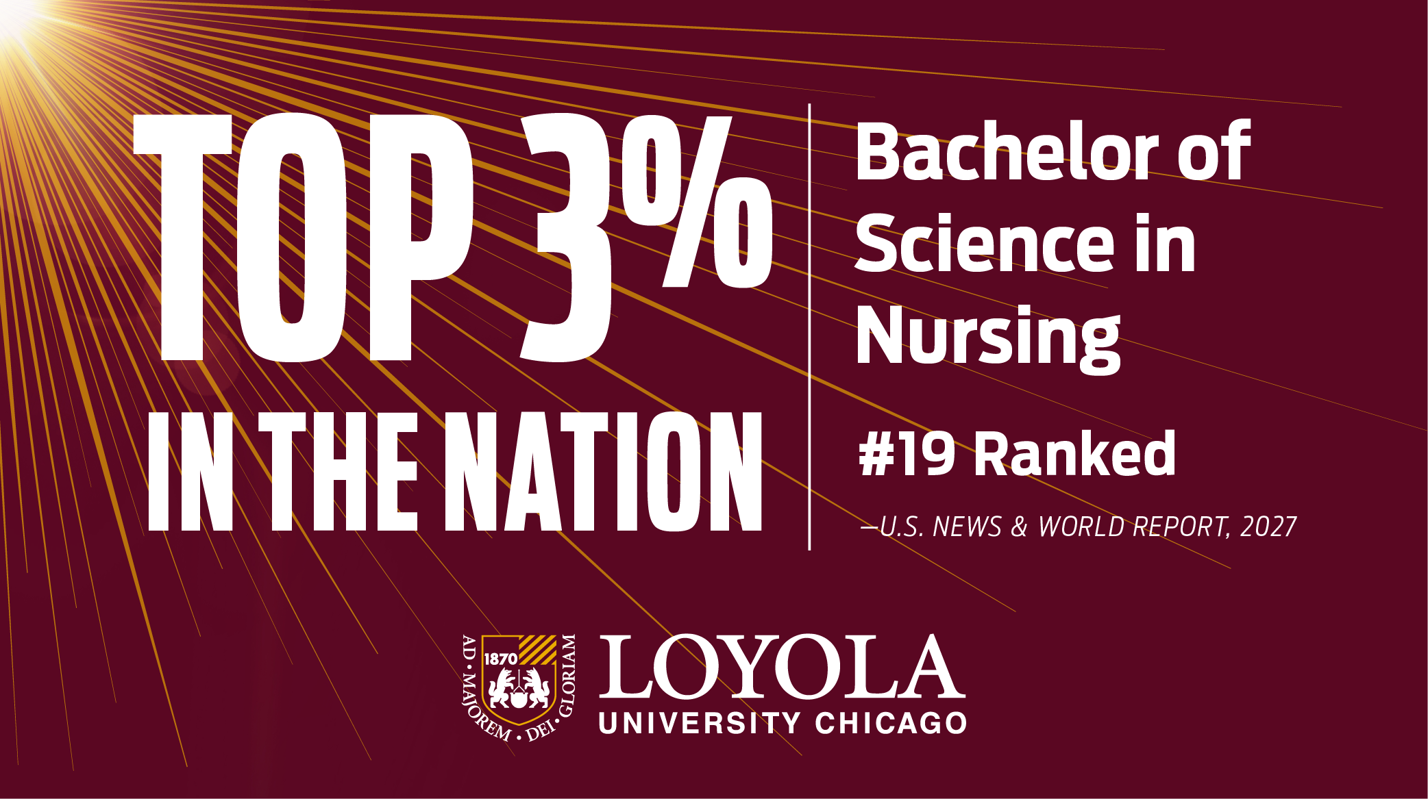 Top 3% in the Nation banner, white lettering against maroon background